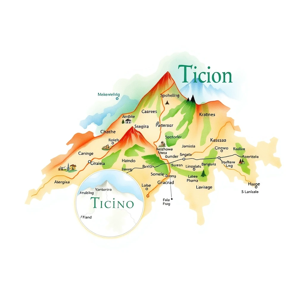 Mappa illustrata del Canton Ticino con le location dei ristoranti